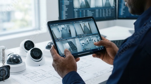 Digital video monitoring system for intruder alarm detection on a tablet device.
