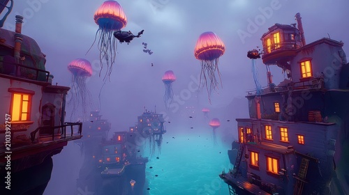 Floating city, mystical, surreal