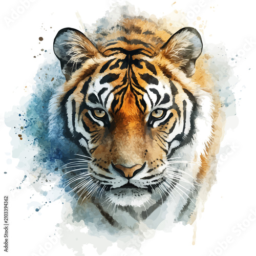 Schilderij op canvas Tiger watercolor painterly illustration, semi-realistic fantasy design, magical