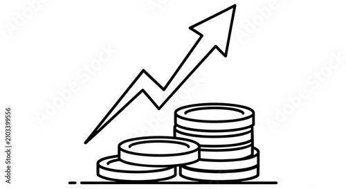 Outline illustration of an arrow above stack of coins