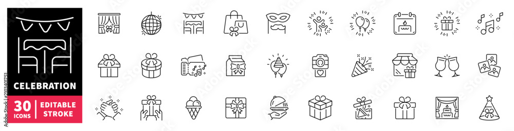 Fototapeta premium Collection of celebration and party icons for festive events and special occasions
