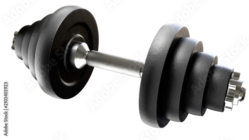 фотографія A collapsible dumbbell with rubberized black weight plates, a shiny metal handle, and locks on a transparent background