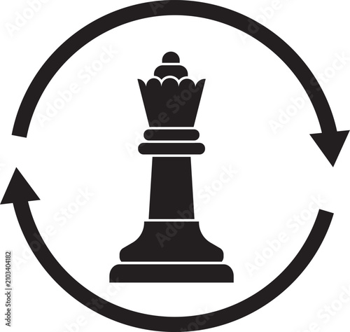 Chess Queen Icon with Circular Arrows Symbolizing Strategy