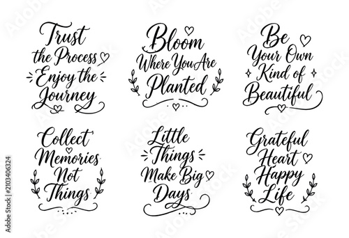 Fotografie Inspirational handwritten calligraphy quotes about life, growth, and happiness