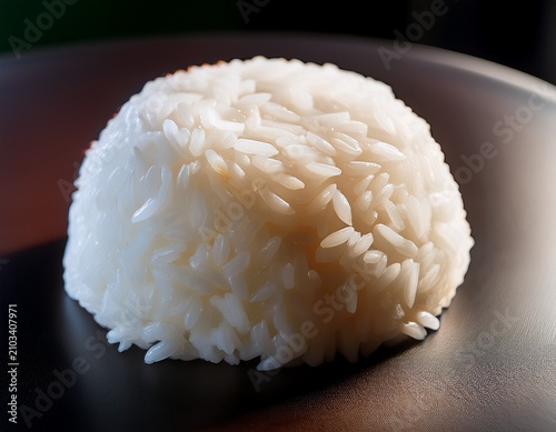 white rice ball made of cooked grain with soft texture and subtle shine appetizing closeup food detail and natural starchy aroma