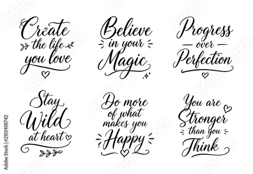 Bild auf Leinwand Collection of inspirational handwritten quotes and positive affirmations in call