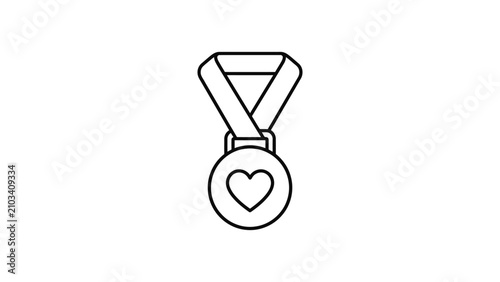 Minimalist outline icon of a reward medal featuring a heart symbol.