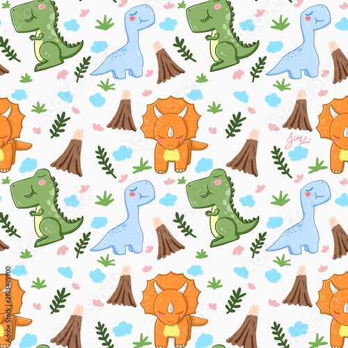 Cute Dinosaurs Seamless Pattern Square Pillow - 1