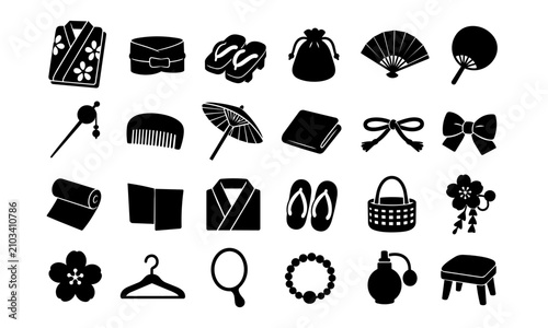 Картината върху платно Japanese yukata accessories silhouette icon set