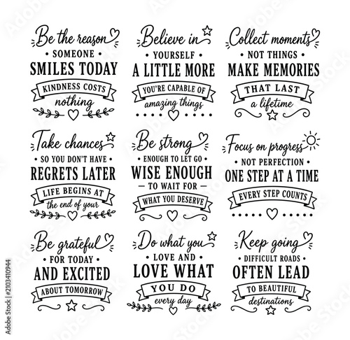 Bild auf Leinwand Collection of motivational quotes and positive affirmations in decorative typogr