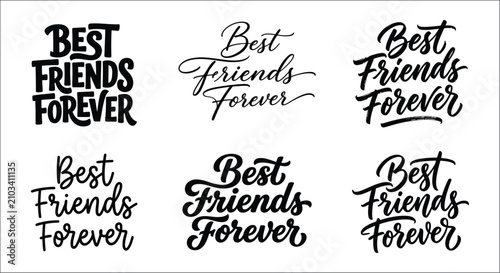 friends forever lettering variations black ink on white background hand drawn typographic design affection amity