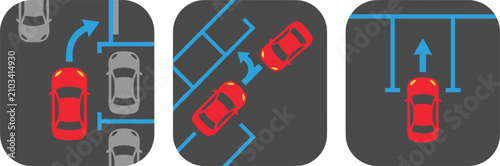 Foto Car Parking Guide Icon Set with Parallel Parking, Angled Space Navigation, and S