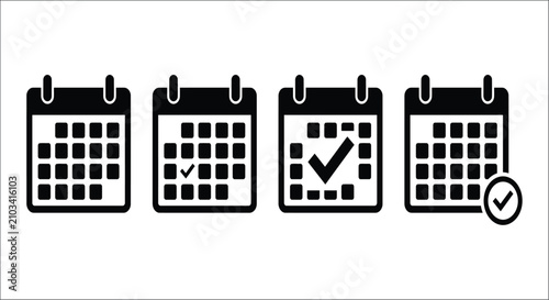 Schilderij op canvas Calendar icons with checkmarks a black silhouette set on a white background appo