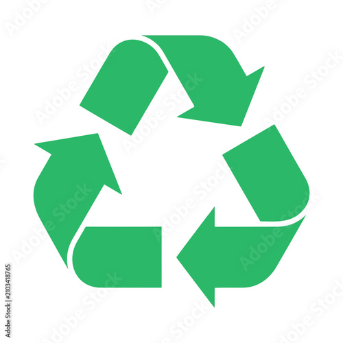 Green recycling symbol on a white background representing sustainability and environmental conservation