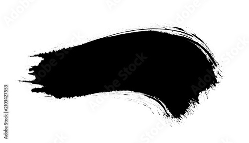 Foto Black ink brush stroke, dry texture with frayed edges, curved painterly mark iso