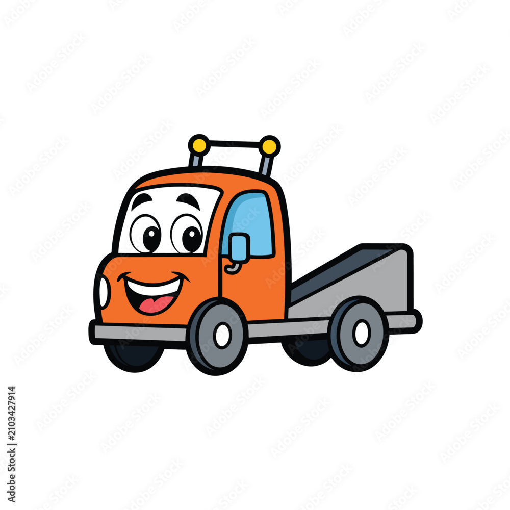 Naklejka premium Tow truck character smiling happily.