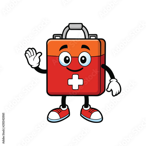 Friendly medical kit character for emergency services.