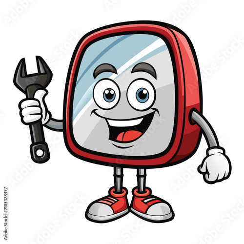 Car mirror mechanic character holding a wrench.
