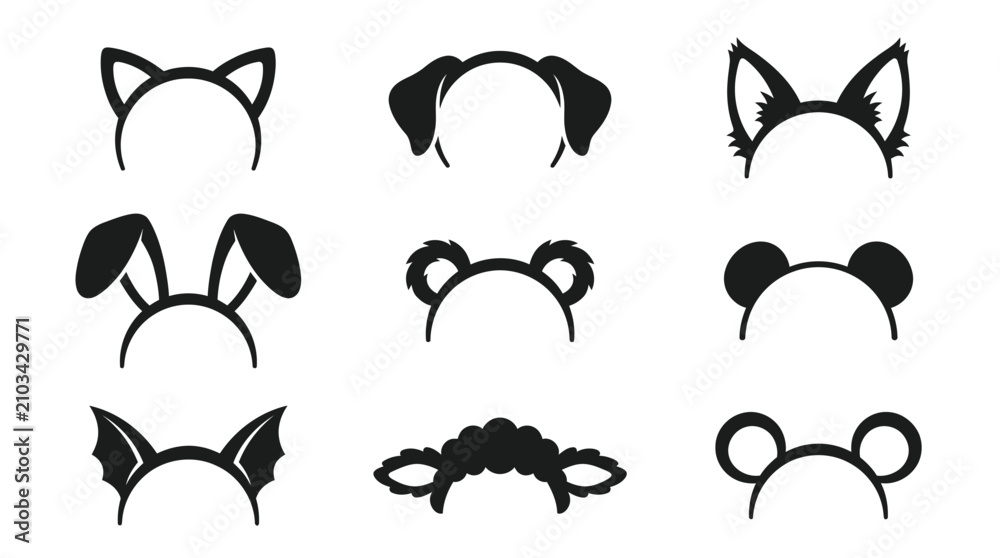 Fototapeta premium Black Cat and Animal Headbands.