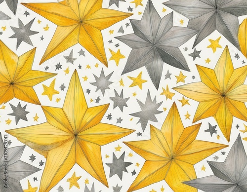 watercolor yellow and gray stars pattern background