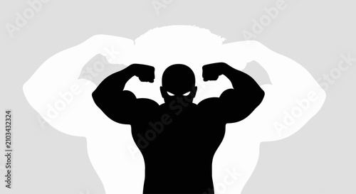 Photos Strong bodybuilder silhouette flexing muscles on light background