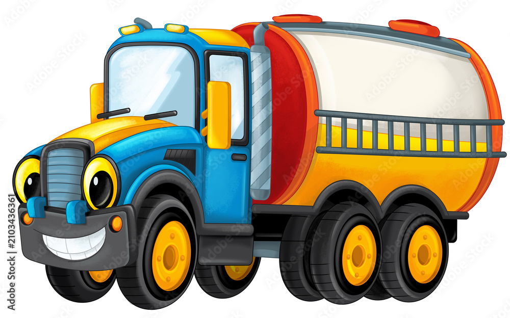 Naklejka premium happy cartoon cistern truck driver tanker isolated on white illustration for children