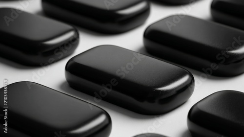 Smooth Black Rectangular Objects Arranged in a Pattern on White Surface