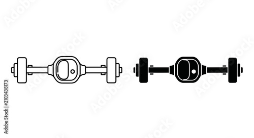 Vector illustration of car axle icon set, vehicle differential and wheels, automotive parts on a transparent background