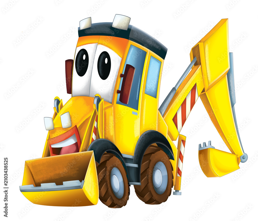 Naklejka premium Cartoon funny excavator isolated on white background illustration for children