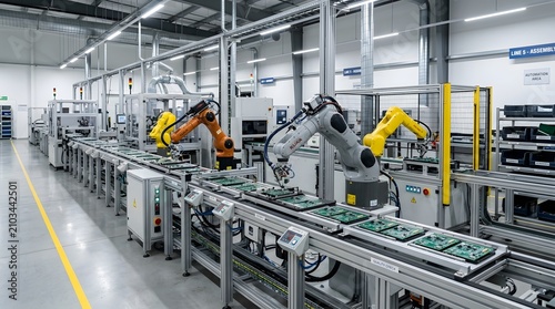 Automated Factory Production Line Celebrating Labor Day With Robotic Precision