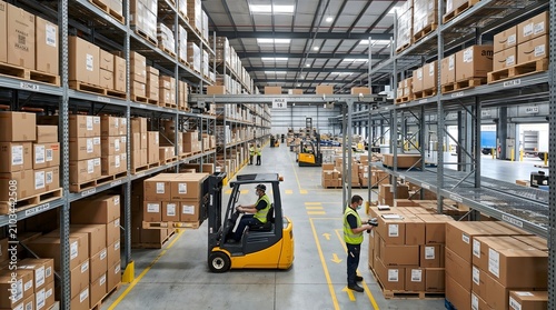Busy Logistics Warehouse Workers Handling Box Cargo Stock On Labor Day