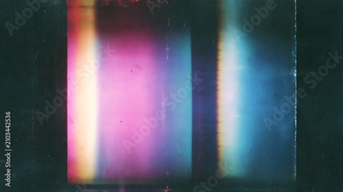 Vintage film light leak overlay with vertical pink, yellow and blue color blocks for retro photography effects and artistic design