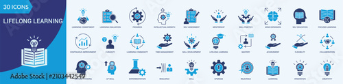Fotografía Lifelong Learning Icon Set Illustration Vector Flat Blue Style