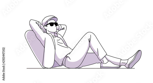 Canvastavla Stylized drawing of a person in casual attire relaxing on their back, hands behi
