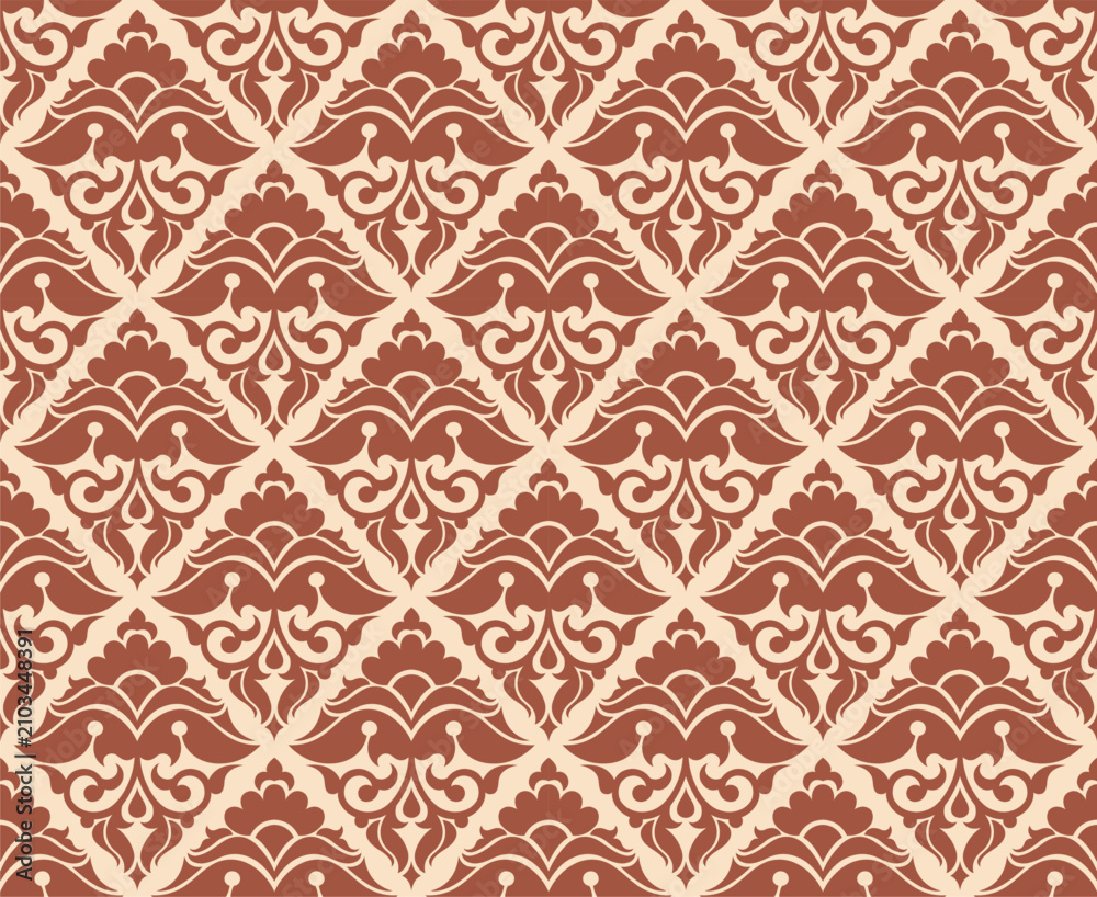 Fototapeta premium Damask Floral Brown and Beige Seamless Pattern Background