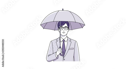 Bild auf Leinwand Business person with umbrella, wearing glasses and a suit