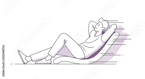 Tableau sur toile Person relaxing in a chair, resting with hands behind head, stylized