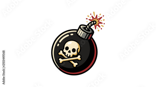 Cartoon Bomb with Skull and Crossbones, Danger Symbol, Explosion Icon