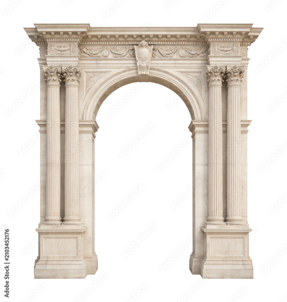 Obraz premium Classic stone arch PNG with intricate details on a transparent background.