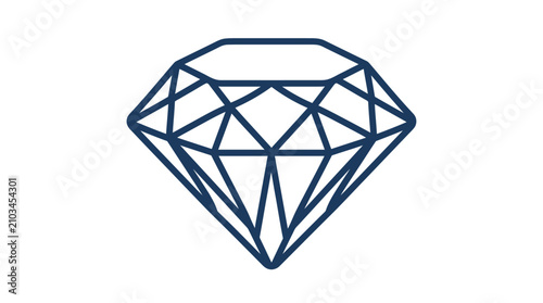 Cuadro en lienzo Geometric blue line drawing of a faceted diamond.