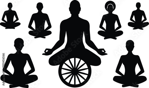 Photos Group of people doing yoga meditation in lotus position Vector