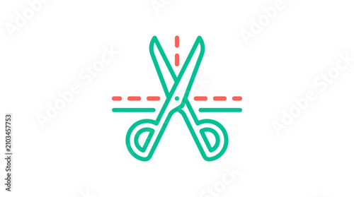 Open scissors cutting dashed line icon vector graphic