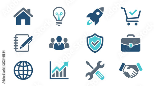 Professional flat business and startup icon collection.