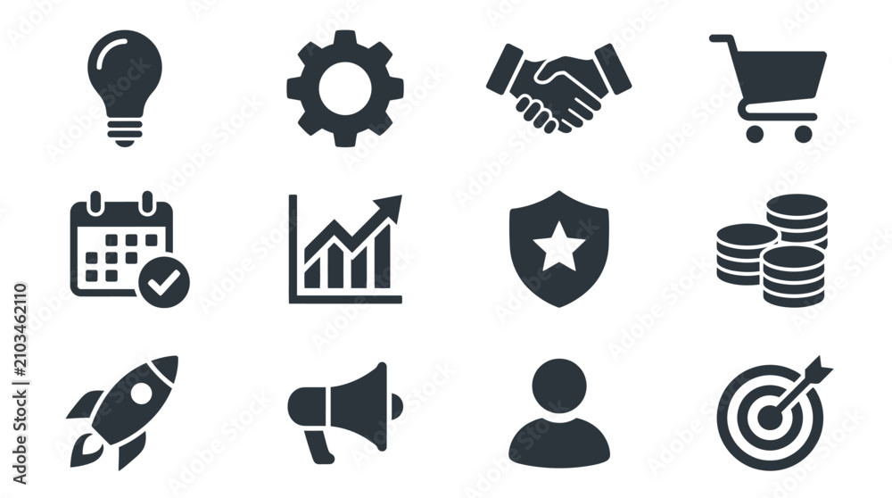 Fototapeta premium Minimal black flat business and marketing icon set.
