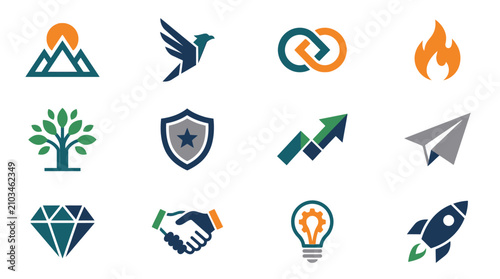 Minimalist startup business and marketing flat icons.