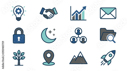 Corporate business strategy and startup icons