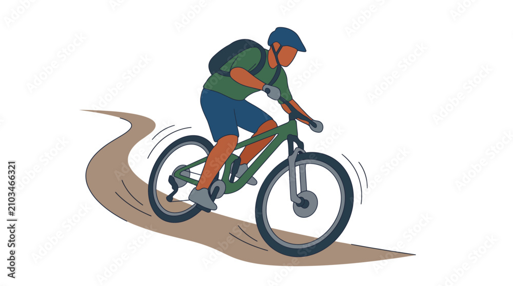 Fototapeta premium Mountain Bike Cyclist Riding Downhill on Trail Illustration Isolated on White Background