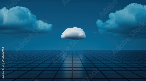 SaaS cloud interface floating above digital device grid, software infrastructure concept