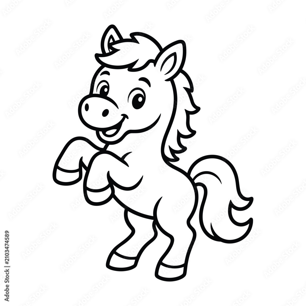 Fototapeta premium Cute cartoon pony illustration for coloring page for little children today.