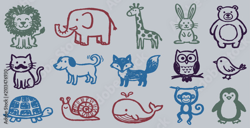 Photography A charming collection of hand-drawn animal illustrations in various colors and styles